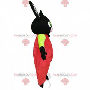 Schwarzes Kaninchenmaskottchen mit rosa Overalls -
