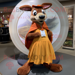 Rust Kangaroo mascot costume character dressed with a Circle Skirt and Scarves