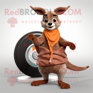 Rust Kangaroo mascot costume character dressed with a Circle Skirt and Scarves
