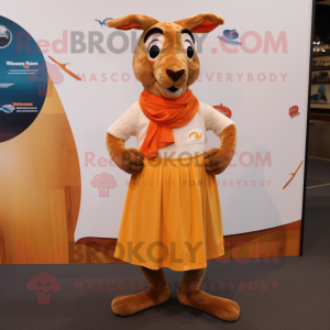 Rust Kangaroo mascot costume character dressed with a Circle Skirt and Scarves