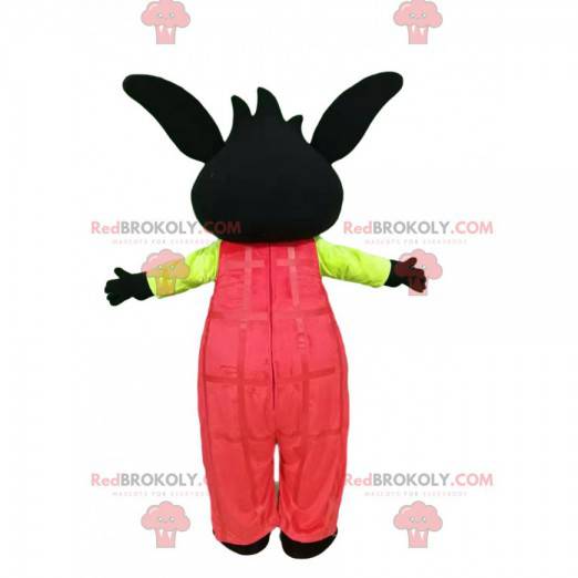 Mascotte de lapin noir avec une salopette rose - Redbrokoly.com