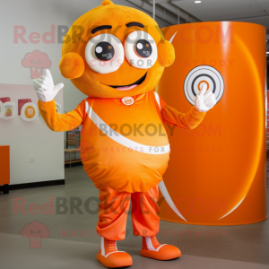 Orange Candy mascot costume character dressed with a Romper and Rings