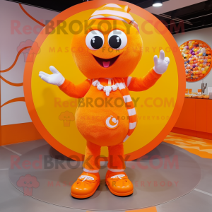 Orange Candy mascot costume character dressed with a Romper and Rings