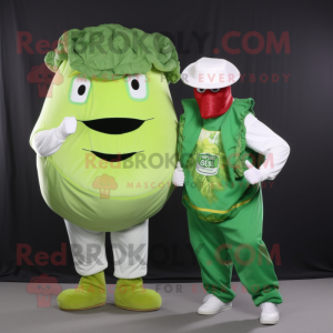 Fantasia de mascote Corned Beef e repolho verde com macacão e bonés - Mascotes de carne enlatada e repolho - RedBrokoly.com