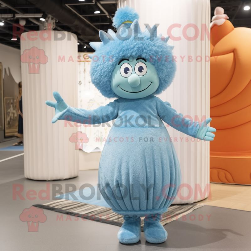 Sky Blue Queen mascot costume character dressed with a Corduroy Pants and Hairpins Sky Blue Queen mascot costume character dressed with a Corduroy Pants and Hairpins