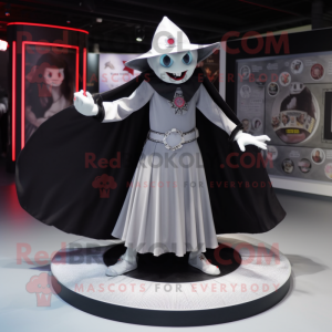 Silver Vampire mascot costume character dressed with a Circle Skirt and Caps