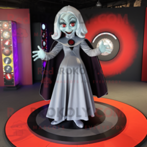 Silver Vampire mascot costume character dressed with a Circle Skirt and Caps