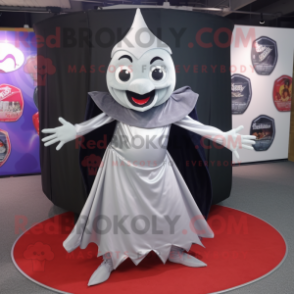 Silver Vampire mascot costume character dressed with a Circle Skirt and Caps