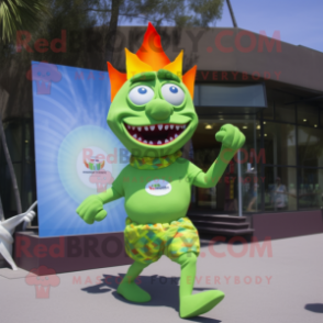 Olive Fire Eater mascot costume character dressed with a One-Piece Swimsuit and Cufflinks