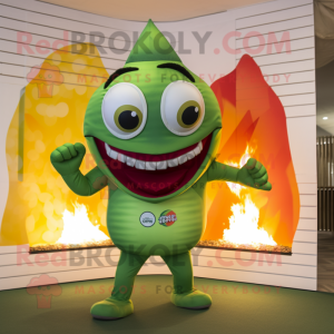 Olive Fire Eater mascot costume character dressed with a One-Piece Swimsuit and Cufflinks