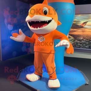 Orange Shark mascot costume character dressed with a Graphic Tee and Anklets