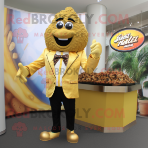 Gold Falafel mascot costume character dressed with a Blazer and Shoe clips