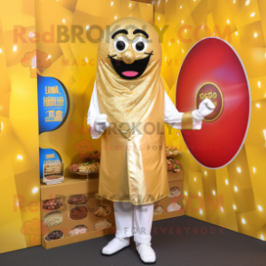 Gold Falafel mascot costume character dressed with a Blazer and Shoe clips