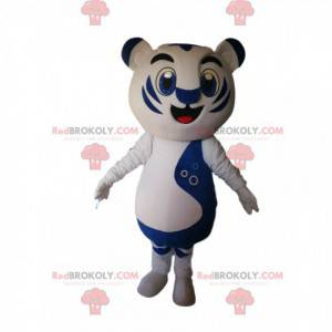 Mascot tigre blanco y azul con una gran sonrisa - Redbrokoly.com