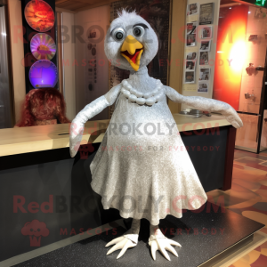 Silver Hens mascot costume character dressed with a Wrap Skirt and Shawl pins