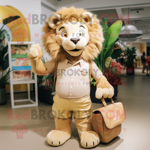 Tan Lion mascot costume character dressed with a Capri Pants and Handbags