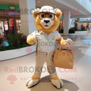 Tan Lion mascot costume character dressed with a Capri Pants and Handbags