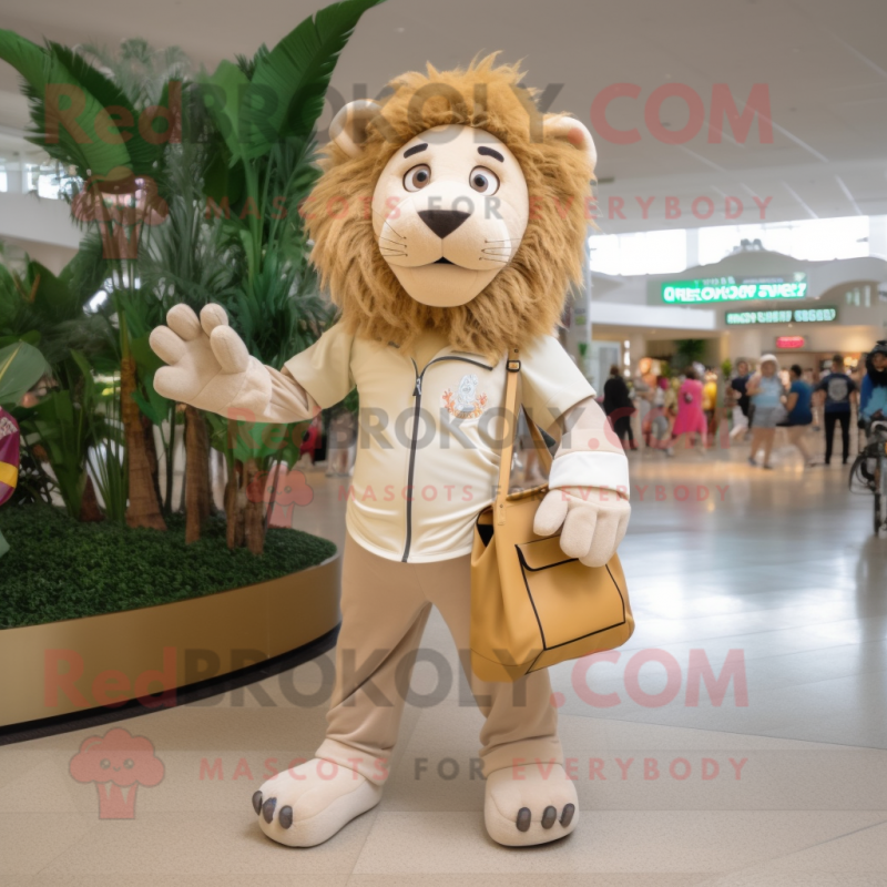 Tan Lion mascot costume character dressed with a Capri Pants and Handbags