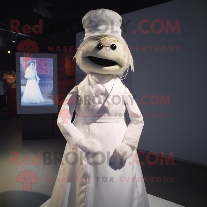 nan Doctor mascot costume character dressed with a Wedding Dress and Cummerbunds nan Doctor mascot costume character dressed with a Wedding Dress and Cummerbunds