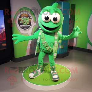 Green Bracelet mascot costume character dressed with a Henley Tee and Shoe clips
