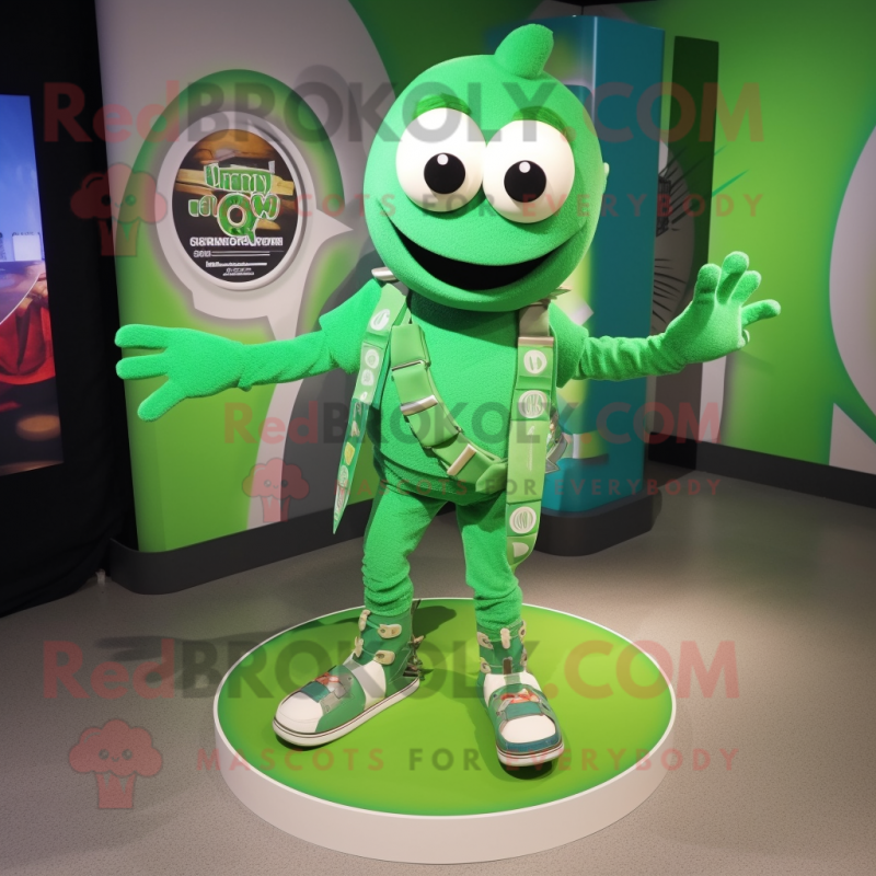 Green Bracelet mascot costume character dressed with a Henley Tee and Shoe clips Green Bracelet mascot costume character dressed with a Henley Tee and Shoe clips