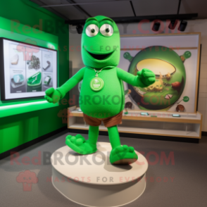Green Bracelet mascot costume character dressed with a Henley Tee and Shoe clips