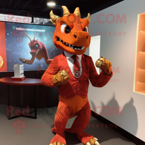 Rust Dragon mascot costume character dressed with a Blazer and Bracelet watches