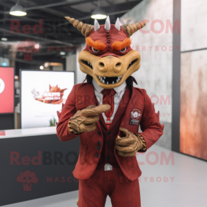 Rust Dragon mascot costume character dressed with a Blazer and Bracelet watches
