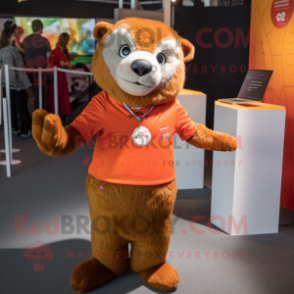 Orange Otter mascot costume character dressed with a Henley Tee and Bracelets