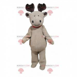 Beige rendiermascotte met een charmante glimlach -