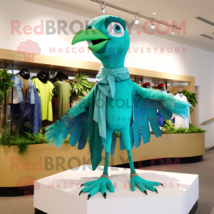 Cyan Archeopteryx mascot costume character dressed with a Romper and Scarf clips