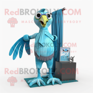 Cyan Archeopteryx mascot costume character dressed with a Romper and Scarf clips