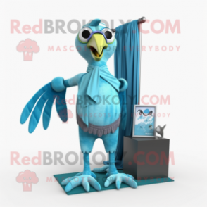 Cyan Archeopteryx mascot costume character dressed with a Romper and Scarf clips