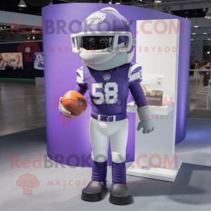 Lavender American Football Helmet mascot costume character dressed with a Rash Guard and Pocket squares