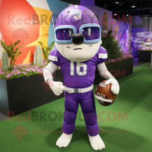 Lavender American Football Helmet mascot costume character dressed with a Rash Guard and Pocket squares