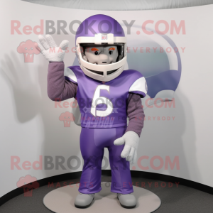 Lavender American Football Helmet mascot costume character dressed with a Rash Guard and Pocket squares