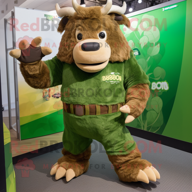 Olive Bison mascot costume character dressed with a Jumpsuit and Anklets Olive Bison mascot costume character dressed with a Jumpsuit and Anklets