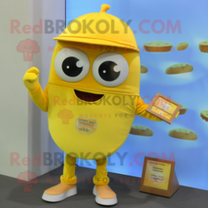 Rust Lemon mascot costume character dressed with a Long Sleeve Tee and Coin purses