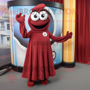 Maroon Spaghetti mascot costume character dressed with a Circle Skirt and Mittens