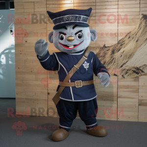 Navy Samurai mascot costume character dressed with a Overalls and Keychains