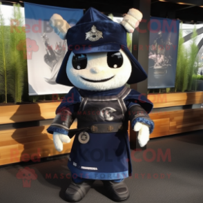 Navy Samurai mascot costume character dressed with a Overalls and Keychains