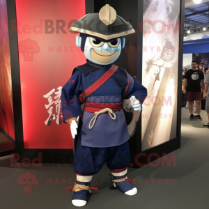 Navy Samurai mascot costume character dressed with a Overalls and Keychains