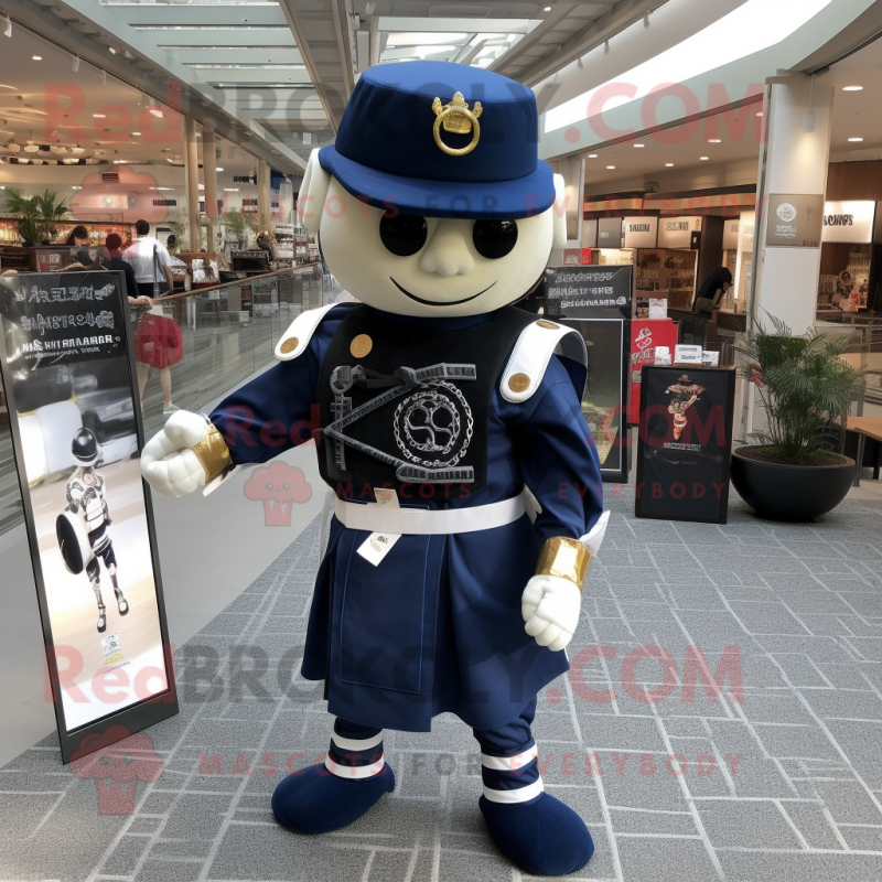 Navy Samurai mascot costume character dressed with a Overalls and Keychains