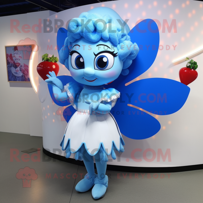 Sky Blue Cupid mascot costume character dressed with a Circle Skirt and Shawl pins Sky Blue Cupid mascot costume character dressed with a Circle Skirt and Shawl pins