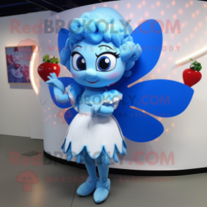 Sky Blue Cupid mascot costume character dressed with a Circle Skirt and Shawl pins