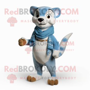 Sky Blue Thylacosmilus mascot costume character dressed with a Cargo Pants and Scarves