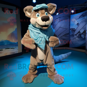 Sky Blue Thylacosmilus mascot costume character dressed with a Cargo Pants and Scarves