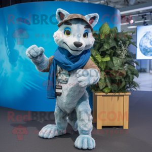 Sky Blue Thylacosmilus mascot costume character dressed with a Cargo Pants and Scarves