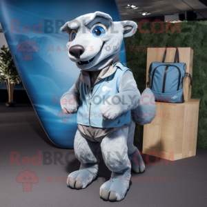 Sky Blue Thylacosmilus mascot costume character dressed with a Cargo Pants and Scarves