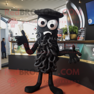 Black Fried Calamari mascot costume character dressed with a Trousers and Anklets